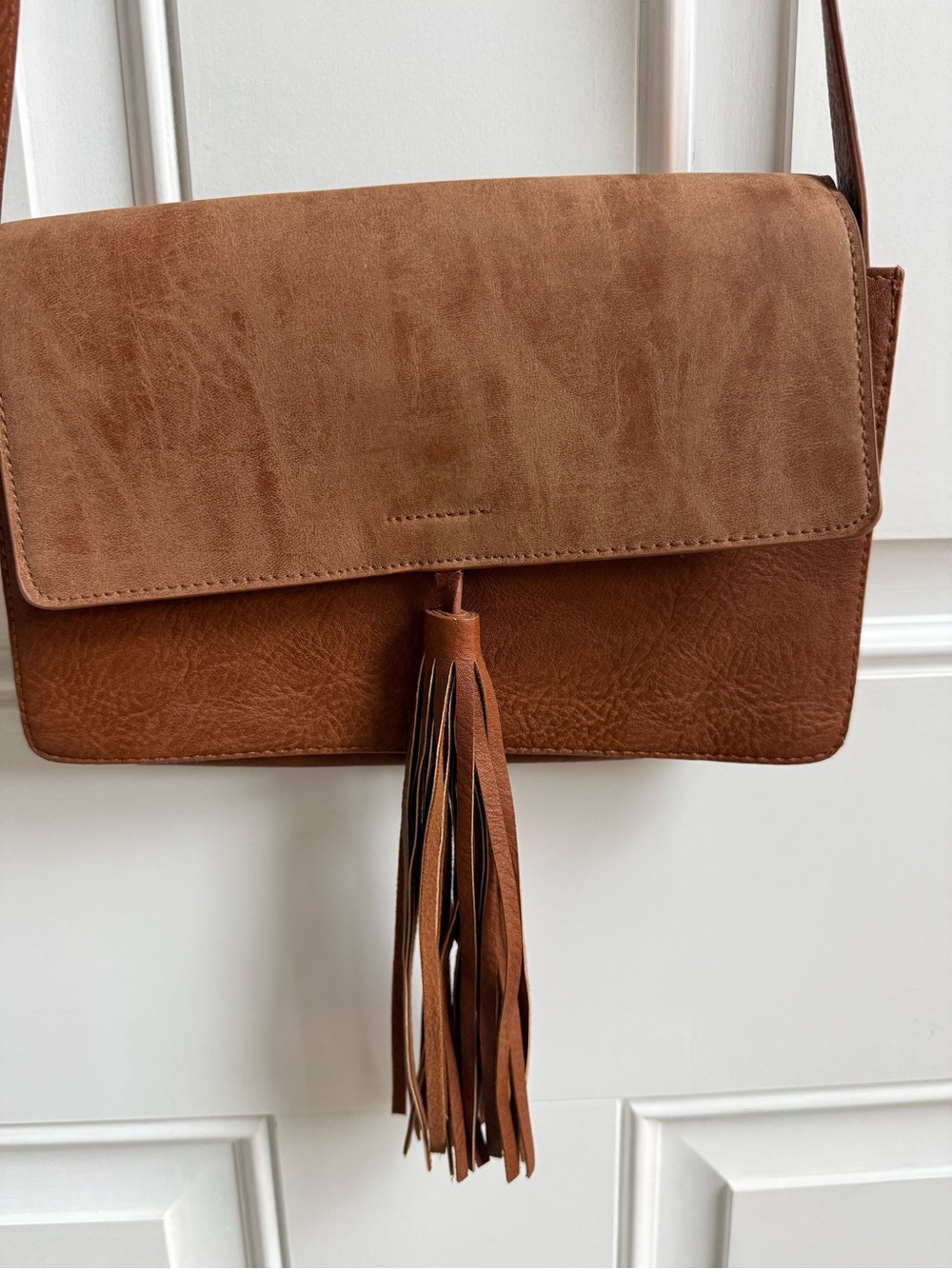 Brown Faux Leather Crossbody Bag with Fringe Tassel